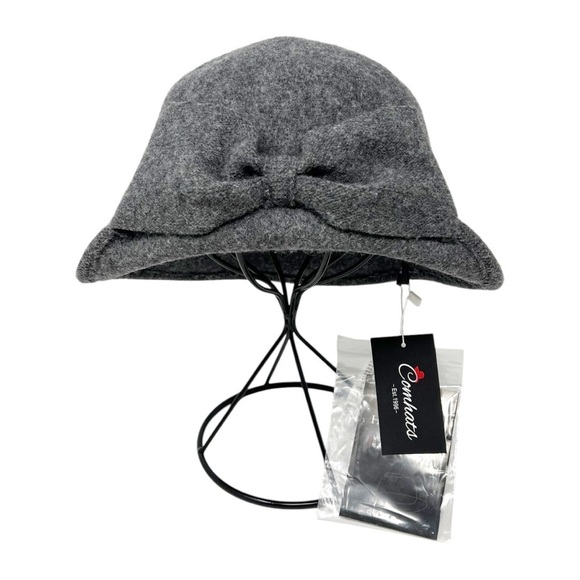 NWT Comhats Gray Wool Blend Bow Front Bucket Hat Size Medium - Picture 1 of 6